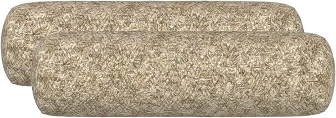 RSH DECOR: Sunbrella Neck Roll Pillows Set of 2 | 24” x 8” | Outdoor Bolster for Patio, Deck, Porch, or Poolside Chairs | Fade & Water-Resistant | Made in USA (Berber Cafe)
