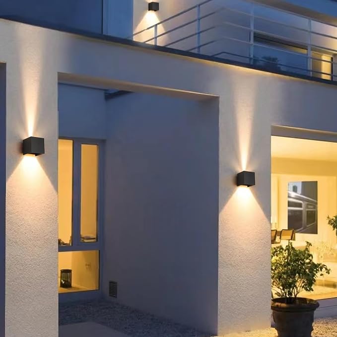 4 Pack LED 20W Outdoor Wall Lights Exterior/Interior 3 Colors Adjustable Wall Sconce Up and Down Light Porch Lights IP65 Waterproof Exterior Wall Sconce Modern Outdoor Lighting Square Aluminum Black