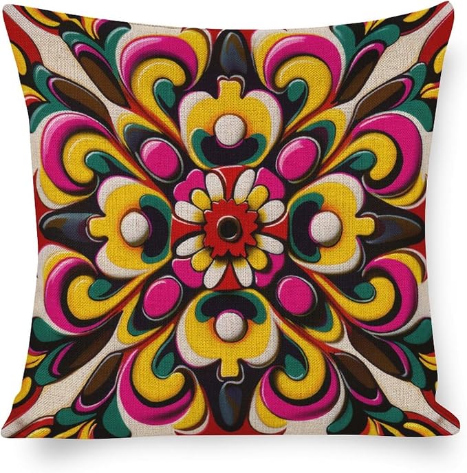Pillow Case Protector Mexican Flowers Pillowcase 16"x16" White Watercolor Floral Decorations Pillow Covers Pillowcase for Couch Sofa Bedroom Car Living Room Patio Garden Balcony Couch Deck Chair