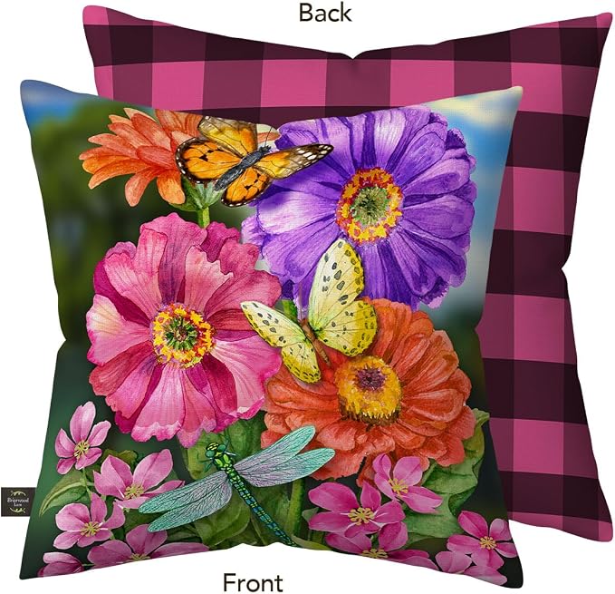 Briarwood Lane Spring Indoor/Outdoor Pillow 17x17 Zinnias in Bloom for Spring Pillow