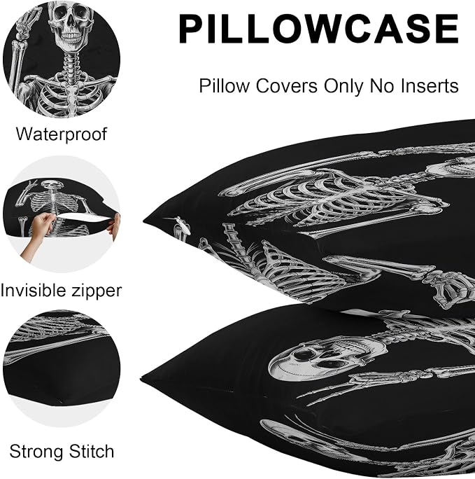 Halloween Skeleton Outdoor Pillow Covers 26x26 Inch Throw Pillow Covers Set of 2 Waterproof Decorative Pillow Cases Retro Funny Skull Abstract Black Cushion Covers for Patio Furniture Garden Couch