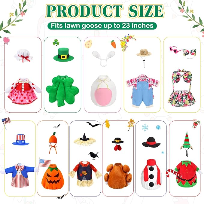 11 Set Holiday Porch Goose Outfits All Seasons Goose Clothes Umbrella Easter Statue Costume for Patio Lawn Outdoor