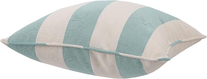 Outdoor Throw Pillow with Insert 18x18 Inch, Set of 2, Piping Edge Waterproof Fade Resistant Decorative Fluffy Pillows for Patio Furniture Chair Bench Couch Sofa - Teal Ivory Striped