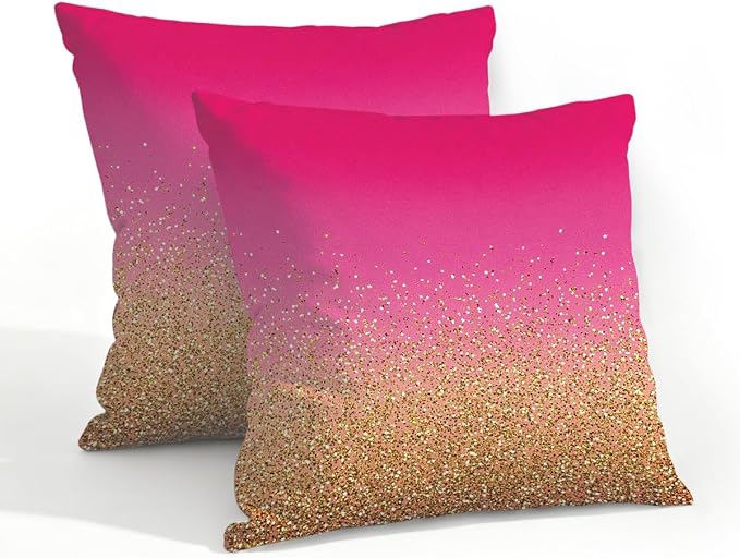 20x20 Inch Outdoor Pillow Covers Set of 2 Waterproof Throw Pillow Covers Decorative Couch Cushion Covers Pink Gold Glitter Square Pillowcases Protectors for Patio Garden Sofa