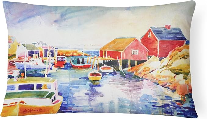 Caroline's Treasures 6059PW1216 Boats at Harbour with a View Canvas Fabric Decorative Pillow Machine Washable, Indoor Outdoor Decorative Pillow for Couch, Bed or Patio, 12HX16W