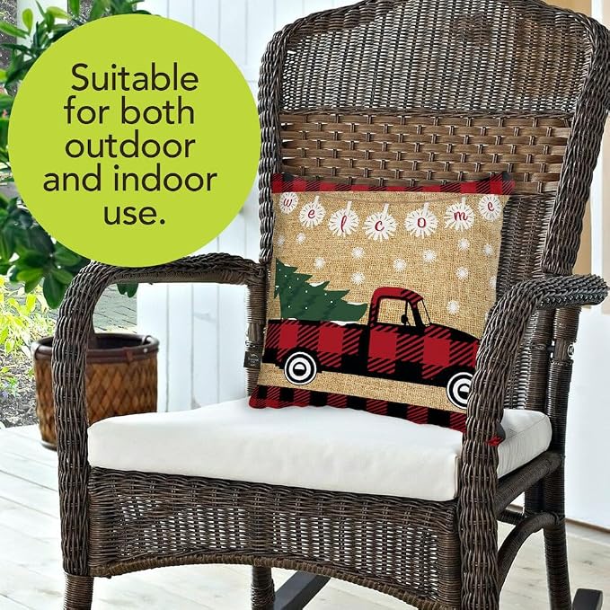 Briarwood Lane Indoor/Outdoor Pillow 17x17 Red Checkered Truck Christmas Decorative for Christmas Pillow