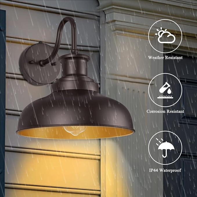 Dusk to Dawn Outdoor Barn Light Outdoor Wall Sconce Farmhouse Exterior Wall Mount Lights Vintage Outside Lighting Fixture Industrial Bronze Lantern for Porch Garage Shed Patio, 1 Pack