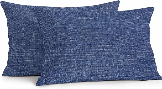 Vandarllin Outdoor Throw Pillows Covers 20x12 inch Set of 2 Waterproof Navy Blue Linen Decorative Zippered Cushion Covers for Patio Furniture, Farmhouse Pure Color Lumbar Pillowcases