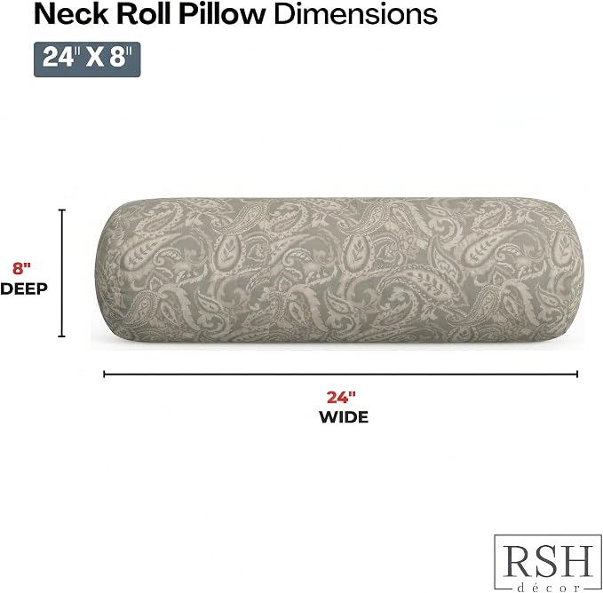 RSH DECOR: Neck Roll Pillows Set of 2 | 24” x 8” | Outdoor Bolster for Patio, Deck, Porch, or Poolside Chairs | Fade & Water-Resistant | Made in USA (Ayideal Fossil)