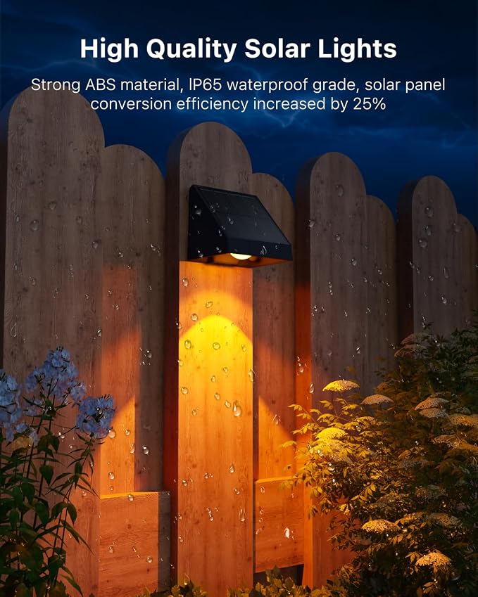 16 Pack Solar Powered Fence Lights Outdoor Wall Mount Decorative Waterproof Down LED for Deck, Outside Stairs, Pool Cage, Patio, Backyard, Garden, Bright 3 Color Temperatures Lamp with Easy to Install