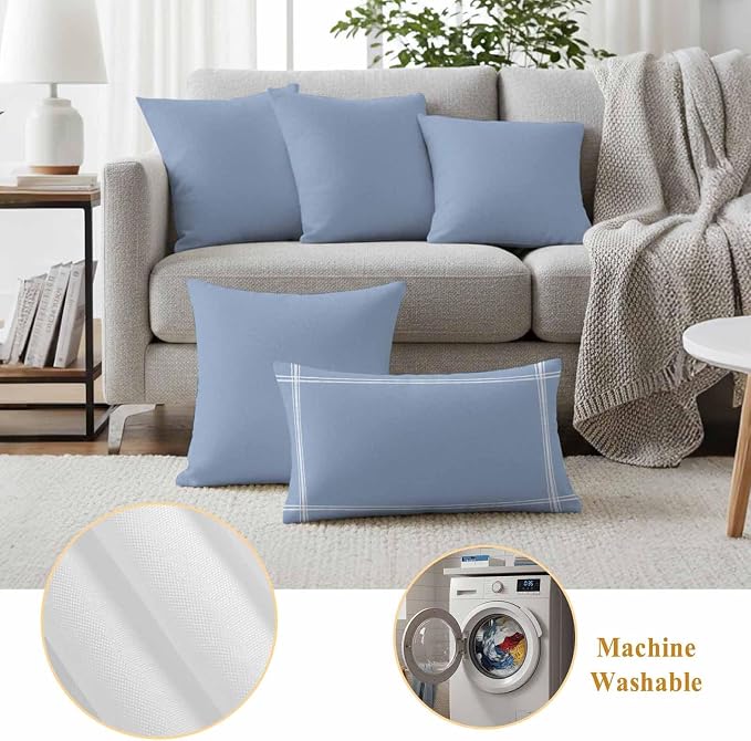 Light Blue Outdoor Pillow Covers 26"x26" Set of 2, Solid Color Waterproof Throw Pillow Covers for Patio Furniture, Decorative Cushion Covers for Porch