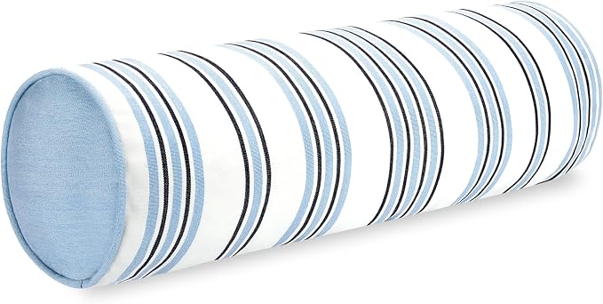 Hofdeco Premium Coastal Hampton Outdoor Performance Bolster Pillow Cover Only, 6"x20" Water Repellent, UV and Fade Resistant for Backyard, Couch, Poolside, Azure Blue Indigo Woven Bayside Stripes