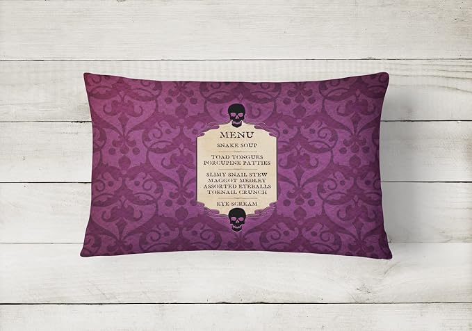 Caroline's Treasures SB3005PW1216 Goulish Menu Including Eye Screen Snake Soup Halloween Canvas Fabric Decorative Pillow, 12H x16W, Multicolor