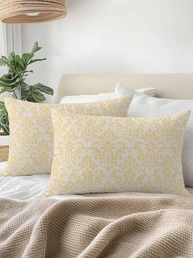 Vandarllin Waterproof Outdoor Pillow 1 Pack Yellow Grid Plaid Decorative Throw Pillows Cover & Insert 20x12 Inch Lumbar Pillowcase Diagonally Crossed Lines Pillows for Couch Sofa Bed Patio Furniture