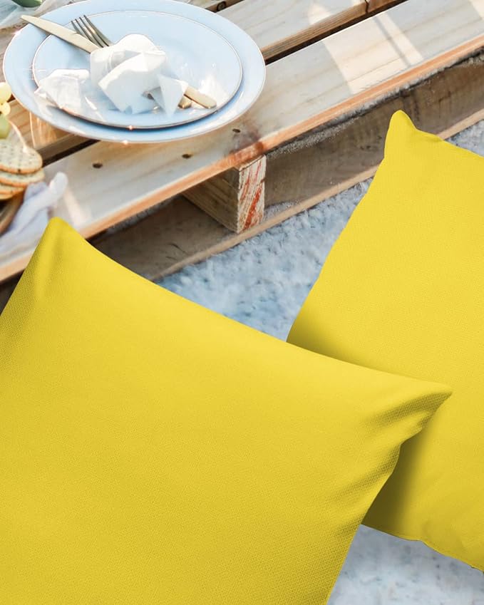 Outdoor Waterproof Pillow Covers for Patio Furniture Bright Yellow Decorative Throw Pillow Cover Solid Color Pillowcases Set of 2 Cushion Case for Sofa Couch Chair Home Decor 16x16 inch x 2pcs
