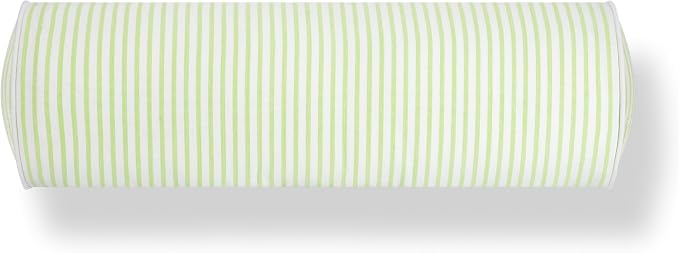 Hofdeco Premium Coastal Hampton Outdoor Performance Bolster Pillow Cover Only, 6"x20" Water Repellent, UV and Fade Resistant for Backyard, Couch, Poolside, Grass Green Woven Coastline Stripes