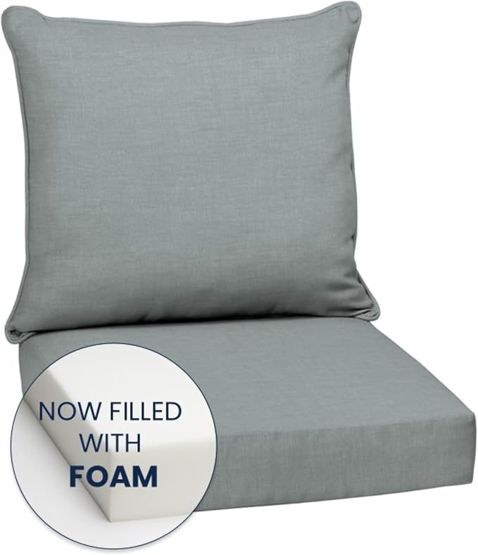 Arden Outdoor Deep Seat Cushion Set, Foam, 4-Pack, 24x24, Stone Grey | Sofa, Couch, Conversation Set, Premium High-Density Foam, Never Flattens, Mold and Mildew Resistant