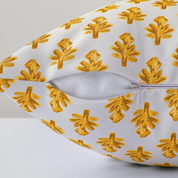 Outdoor Pillow Covers 20x20 Set of 2 Boho Yellow Floral Accent Print Decorative Throw Pillow Cases for Outdoor Waterproof Patio Furniture Garden Porch Sofa Bed Cushion Covers Home Decor JB005-G20