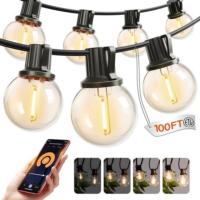 addlon Outdoor String Lights 100FT G40 with APP 54 LED Shatterproof Bulb | Dimmable Patio Globe Light Waterproof, Hanging Smart Outside Lighting for Backyard, Garden, Deck, Balcony, Porch, Café, Decor