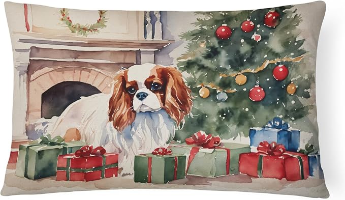 Caroline's Treasures DAC2627PW1216 Cavalier Spaniel Cozy Christmas Throw Pillow Machine Washable, Indoor Outdoor Decorative Pillow for Couch, Bed or Patio, 12HX16W