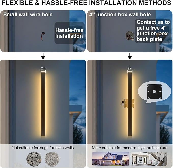 Long Outdoor Wall Lights, 47.24 Inches Exterior Lights, Waterproof Ip65 Linear LED Wall Sconce, 38W Elegant Rectangular Frosted Acrylic Warm White Lighting Fixture, Linear Lamps for Porch, Garage