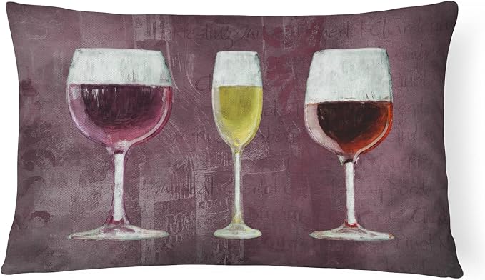 Caroline's Treasures SB3073PW1216 Three Glasses of Wine Purple Canvas Fabric Decorative Pillow Machine Washable, Indoor Outdoor Decorative Pillow for Couch, Bed or Patio, 12HX16W