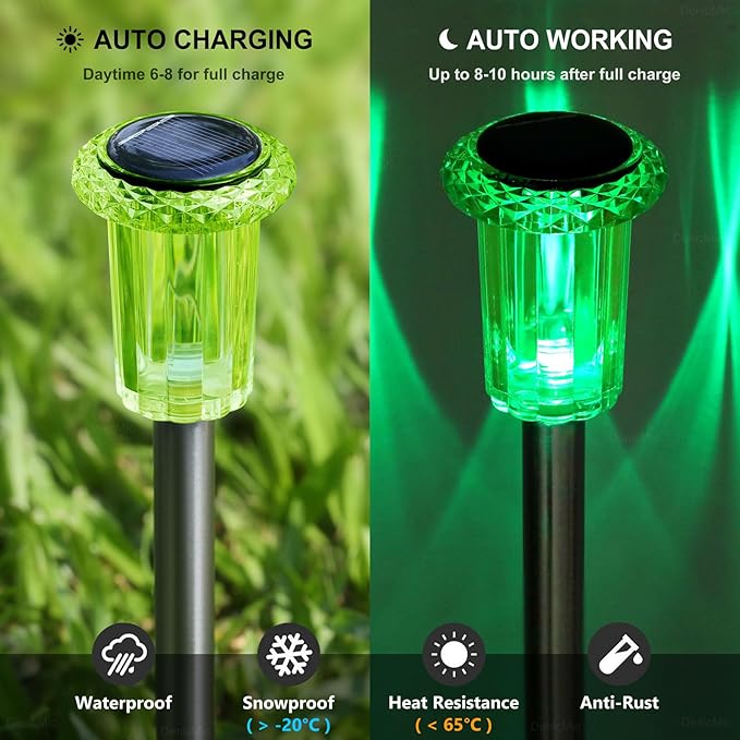DenicMic Halloween Solar Lights Outdoor Waterproof 10 Pack Halloween Decor | Stake Lights for Yard Pathway Garden Walkway Driveway Patio Lawn, Auto On/Off Green LED Halloween Decorations Outdoor