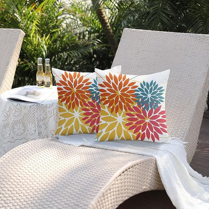 DFXSZ Pack of 2 Outdoor Waterproof Throw Pillow Covers 22x22 Orange Yellow | Polyester Spring Summer Fall Floral Decorative Cushion Cases(NO INSERT),For Couch Patio Funiture Garden Home Decor