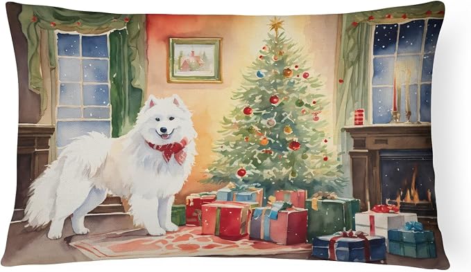 Caroline's Treasures DAC2738PW1216 Samoyed Cozy Christmas Throw Pillow Machine Washable, Indoor Outdoor Decorative Pillow for Couch, Bed or Patio, 12HX16W