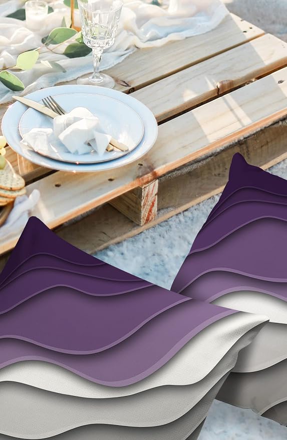 Funy Decor Waterproof Outdoor Throw Pillow Cover Purple Grey Modern Geometric Lumbar Pillowcases Set of 2 Abstract Beach Decorative Patio Furniture Pillows for Couch Garden 24x24 inch x 2pcs