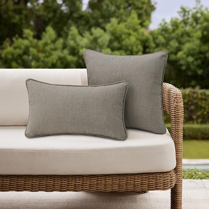 Unimatta Sunbrella Decorative Outdoor Water Repellent Throw Pillows with Inserts, Set of 4, 20" x12" Pillows for Patio, Backyard, Bed, Couch, and Patio Furniture, Cast Shale