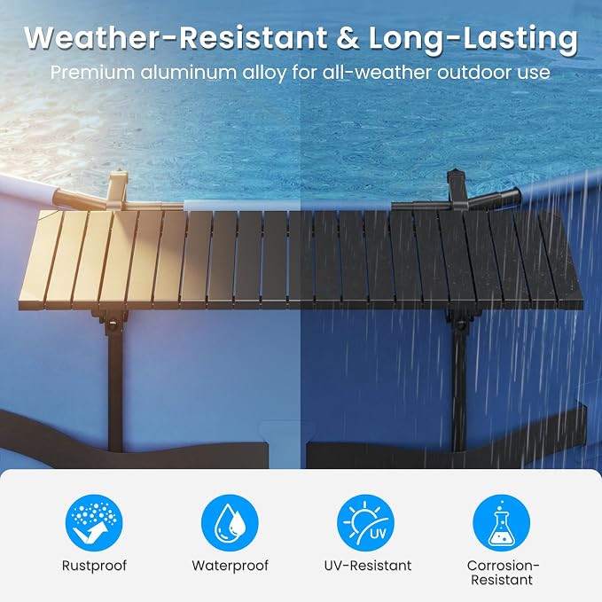 Future Way Poolside Bar, Above Ground Pool Bar, 49.4×9.6" Carbon Steel Poolside Table, Swim Up Bar Fits Top Rails 4.48"or Less, Holds 110LBS, Frame Round & Oval Above Ground Swimming Pools Accessories