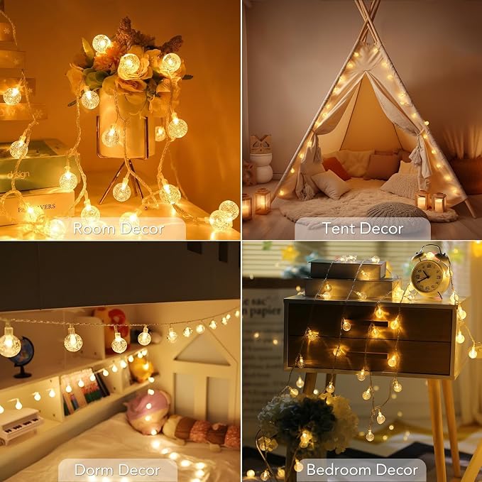 Metaku Globe String Lights Battery Operated Fairy Light 33ft 80LED & Remote | Waterproof Indoor Outdoor Hanging String Lights Decorative Christmas Lights for Home Party Patio Garden Classroom Wedding