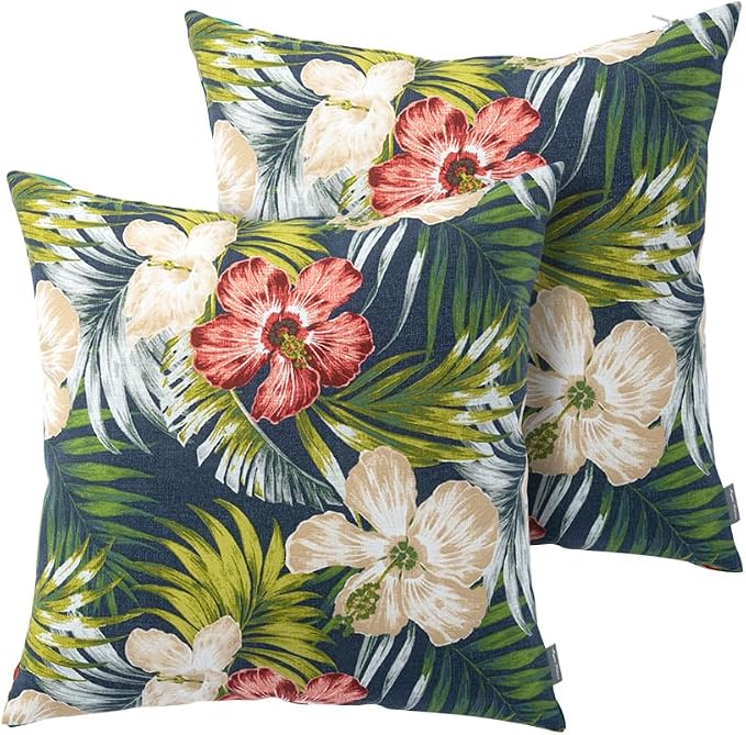 Magpie Fabrcis Pack of 2 Outdoor Waterproof Throw Pillow with Insert 18 x 18 Inch, Christmas Decorative Back Cushion Pad for Garden Patio Tent Balcony Couch Sofa (Midnight Floral)