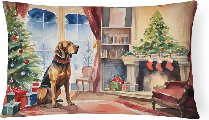 Caroline's Treasures DAC2614PW1216 Bloodhound Cozy Christmas Throw Pillow Machine Washable, Indoor Outdoor Decorative Pillow for Couch, Bed or Patio, 12HX16W