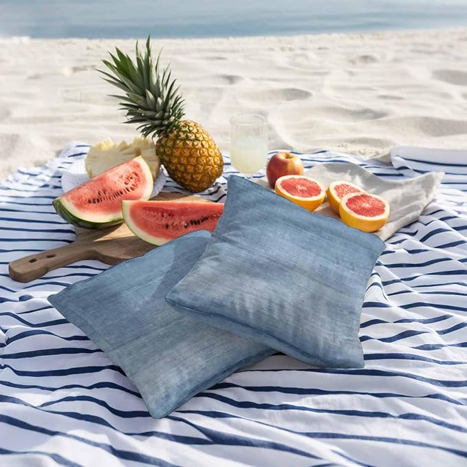 Vandarllin Outdoor Throw Pillows Covers 24x24 inch Set of 2 Waterproof Blue Linen Decorative Zippered Cushion Covers for Patio Furniture, Solid Color Texture Lumbar Pillowcases
