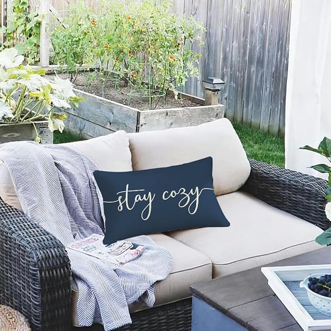 RABUSOFA Blue Outdoor Pillow Covers 12x20 Waterproof Stay Cozy Decoration | Outdoor Patio Decoration, Waterproof & Durable Fabric, Machine Washable, Invisible Zipper, Not Insert