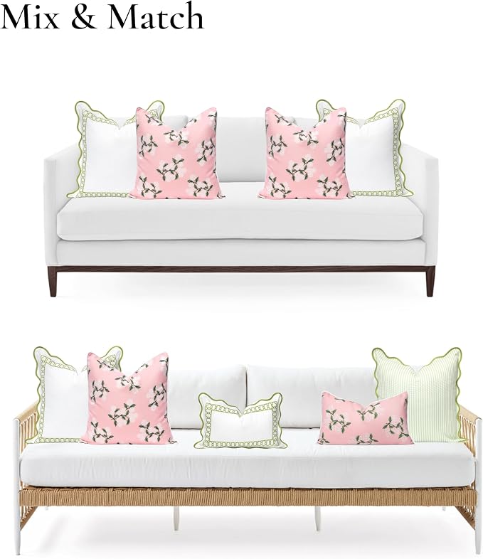 Hofdeco Premium Coastal Patio Indoor Outdoor Throw Pillow Cover Only, 20"x20" Water Repellent for Backyard, Couch, Blush Pink Print Hydrangea Flower