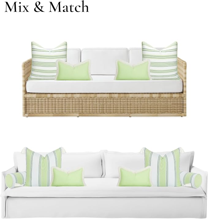 Hofdeco Premium Coastal Hampton Outdoor Performance Lumbar Pillow Cover Only, 12"x20" Water Repellent, UV and Fade Resistant for Backyard, Couch, Poolside, Grass Green Woven Solid