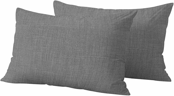 Outdoor Waterproof Throw Pillow Covers Set of 2 Grey Linen Lumbar Pillowcases 20x12 Inches Farmhouse Pure Color Decorative Pillows Cushion Case Patio Pillows for Couch Bed Chair Garden