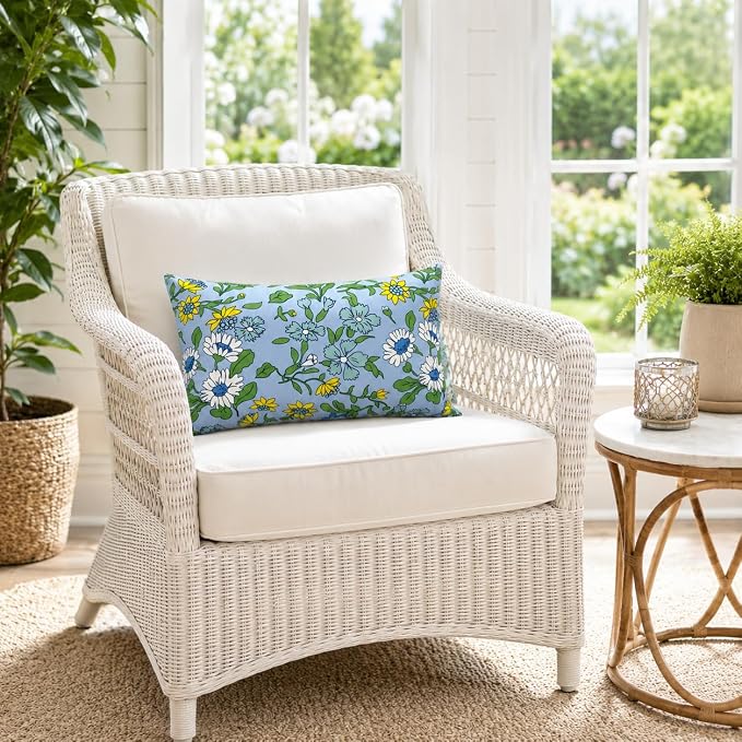 Outdoor Lumbar Pillows 12"x20" Waterproof Patio Pillows with Inserts | Set of 2 Fade Resistant Outdoor Waterproof Lumbar Pillow Decorative Garden Lumbar Cushions for Home Patio Terrace Sofa