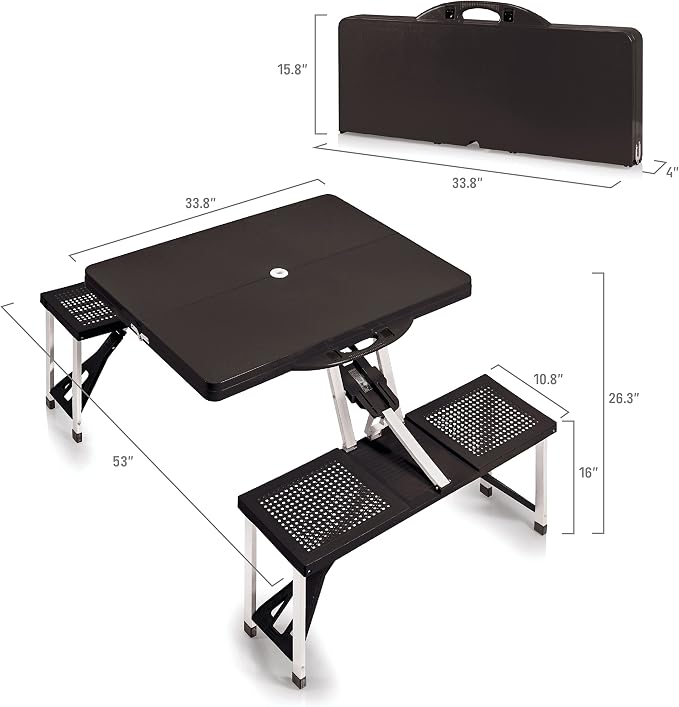 PICNIC TIME NFL Picnic Table Portable Folding Table with Seats and Umbrella