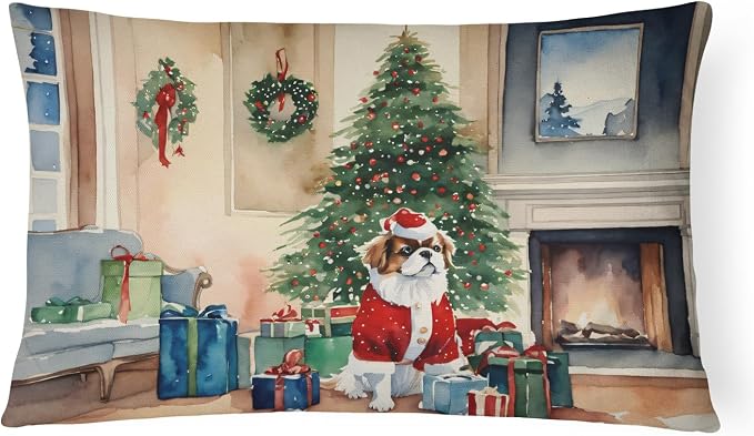 Caroline's Treasures DAC2684PW1216 Japanese Chin Cozy Christmas Throw Pillow Machine Washable, Indoor Outdoor Decorative Pillow for Couch, Bed or Patio, 12HX16W