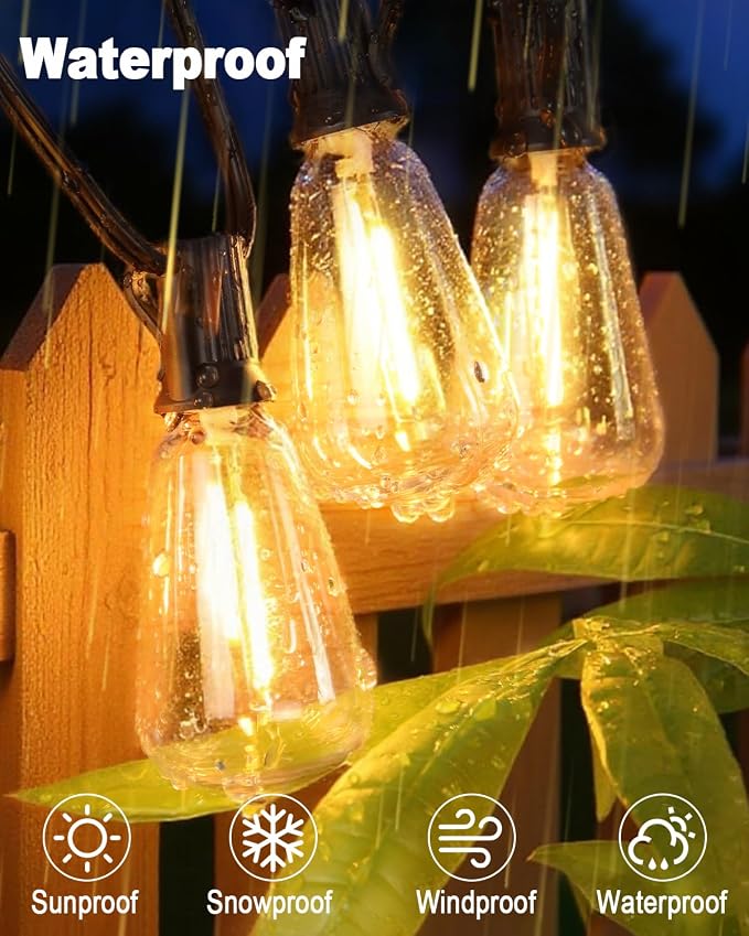 10FT Outdoor String Lights with 10 Bulbs,ST38 1W Plastic LED Bulbs | Shatterproof and Waterproof Edison Bulb String Lights, Perfect for Bistro, Pergola, Backyard and Garden
