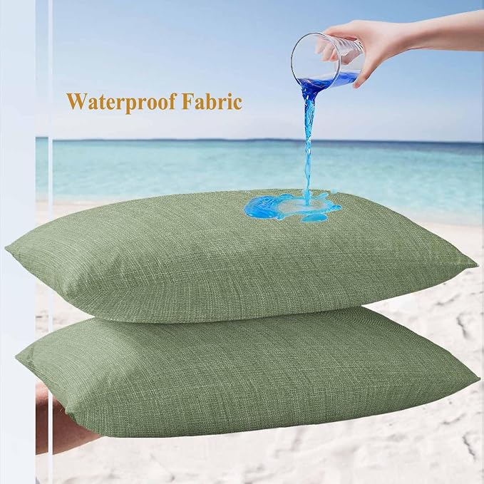 Outdoor Waterproof Throw Pillow Covers Set of 2 Sage Green Linen Lumbar Pillowcases 20x12 Inches Farmhouse Pure Color Decorative Pillows Cushion Case Patio Pillows for Couch Bed Chair Garden
