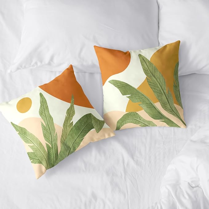 Set of 2 Tropical Leaves Throw Pillow Covers Boho Abstract Pillow Case Modern Palm Tree Cushion Case 20x20 Cotton Blend Pillowcase for Living Room Home Decor Sofa