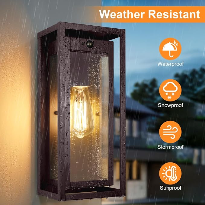 15" Motion Sensor Outdoor Lights, 2 Pack Large Bronze Outdoor Light Fixture, 3 Lighting Modes Waterproof Anti-Rust Wall Sconces, Exterior Lighting Fixtures for Front Door, Porch, Garage