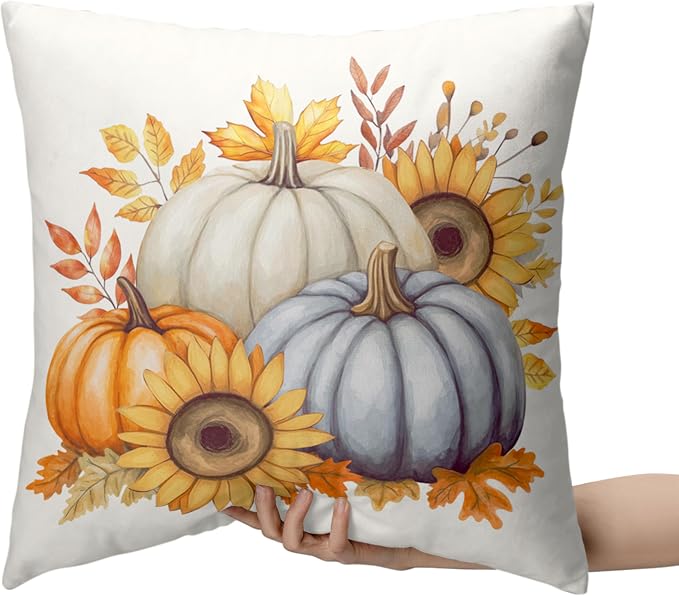 Fall Pillow Covers 20x20 Set of 2 Colorful Pumpkin Sunflower Wreath Throw Pillow Covers Autumn Harvest Pillow Case Thanksgiving Cushion Case for Home Decor Couch Sofa