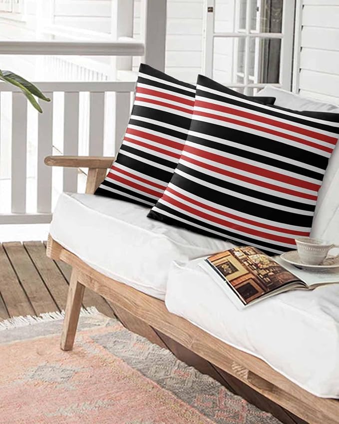Outdoor Waterproof Throw Pillows Black Red Contrast Monochromatic Tones Patio Pillows,Decorative Pillow Covers with Insert,Pillow Cushion Case for Garden Couch Sofa Geometric Line
