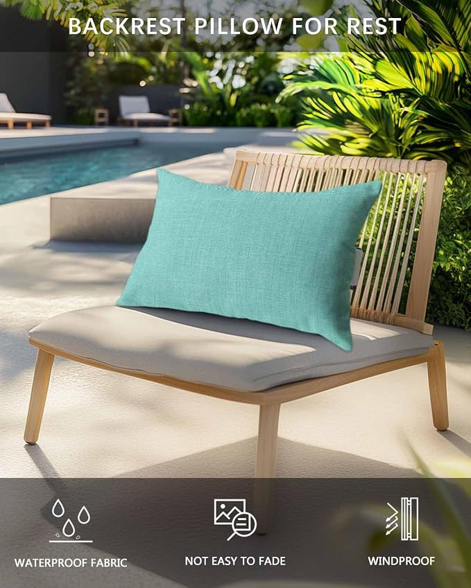 Outdoor Pillow for Chaise Lounge Chair Teal Green Rustic Vintage Burlap Texture Outdoor Pillows Waterproof with Adjustable Strap Headrest Lumbar Pillows for Garden Patio Furniture 1 Pack 11" x 16"